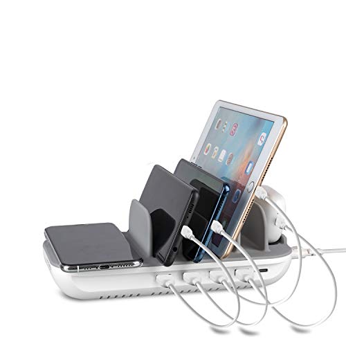 Ladestation Family Evo 63W mit PD, Wireless Charger und Kabeln, grau/weiß Ladestation Family Evo 63W mit PD, Wireless Charger und Kabeln, grau/weiß von 4smarts