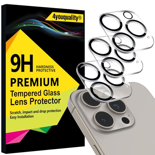 4youquality, [3er-Pack Kameraobjektivschutz für iPhone 15 Pro (6,1 Zoll) und iPhone 15 Pro Max (6,7 Zoll), 9H-gehärtetes Glas, [LifetimeSupport][Hüllenfreundlich][Kratzfest][Beeinträchtigt Nachtaufnah von 4youquality