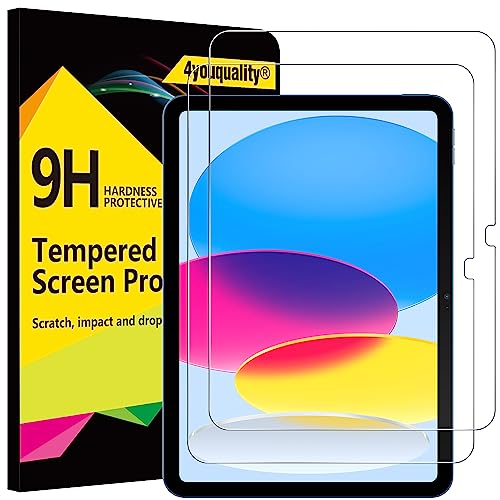 4youquality [2 Pack Displayschutzfolie für iPad 10 (10,9 Zoll, Modell 2022, 10th Generation), 9H Panzerglasfolie, Anti-Kratzen, Schlagfest von 4youquality