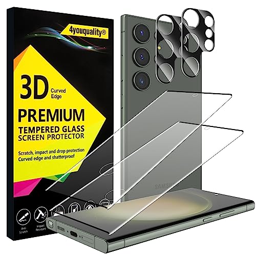 4youquality [4-in-1 Displayschutzfolie für Samsung Galaxy S23 Ultra mit Kameraobjektivschutz, Panzerglasfolie, je 2 Stück, [LifetimeSupport][Stoßfest][Anti-Kratzen][Ultra-klar] von 4youquality