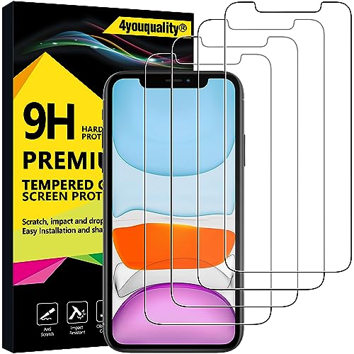 4youquality [4er Pack] Displayschutzfolie für Apple iPhone 11 und iPhone XR, gehärtetes Glas, Displayschutzfolie, 15,4 cm, [Lebenslange Garantie] [Kratzfest] [Anti-Splitter] von 4youquality