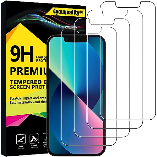 4youquality [4er-Pack Displayschutzfolie für iPhone 14, iPhone 13 & iPhone 13 Pro (6,1 Zoll), Panzerglasfolie, [Stoßschutz] [Splitter] [Anti-Kratzen] von 4youquality