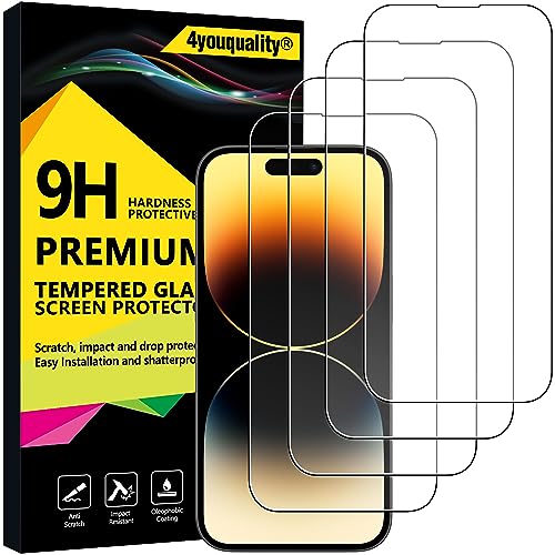 4youquality [4er-Pack] [Vollständige Abdeckung] Displayschutzfolie für iPhone 14 Pro (6,1 Zoll), gehärtete Glasfolie, [Aufprallschutz] [Anti-Splitter] [Anti-Kratzer von 4youquality