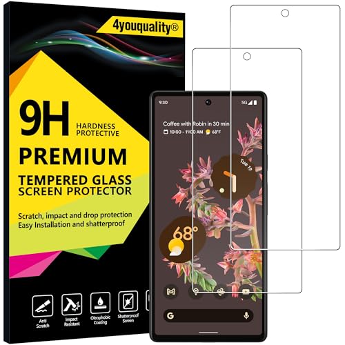 4youquality Displayschutzfolie für Google Pixel 6 (6,4 Zoll), 9H-Hartglasfolie, 2er-Pack, [LifetimeSupport][Stoßfest][Anti-Kratz] von 4youquality