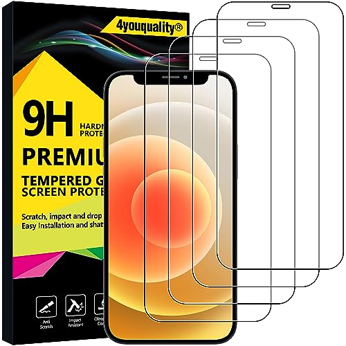 4youquality Displayschutzfolie für iPhone 12 und iPhone 12 Pro (6,1 Zoll/15,5 cm), gehärtetes Glas, kratzfest, bruchsicher, 4 Stück von 4youquality