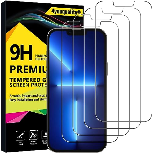 4youquality Displayschutzfolie für iPhone 13 Pro Max (6,7 Zoll), gehärtetes Glas, bruchsicher, stoßfest, 4 Stück von 4youquality