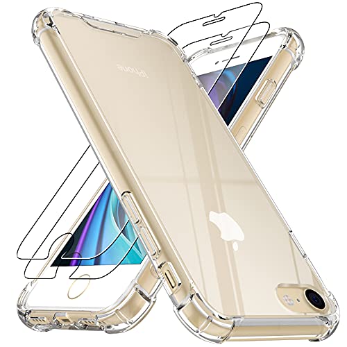 4youquality Hülle für iPhone SE 2022 / SE 2020, iPhone 8 & iPhone 7, mit [2 Stück Panzerglas Displayschutzfolien], Airbag Fallschutz, Stoßfest Transparent Clear Bumper Phone Cover von 4youquality