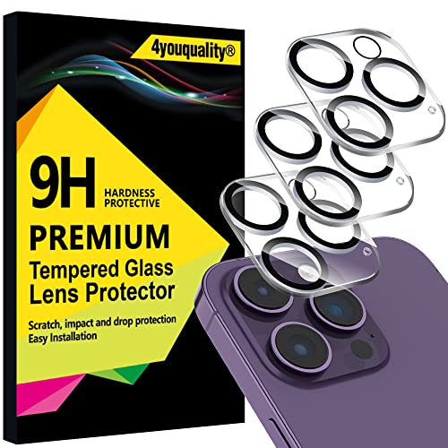 4youquality Kamera-Objektivschutz für iPhone 14 Pro Max (6,7 Zoll) & iPhone 14 Pro (6,1 Zoll), 9H gehärtetes Glas, lebenslange Unterstützung, kratzfest, beeinträchtigt keine Nachtaufnahmen, 3 Stück von 4youquality