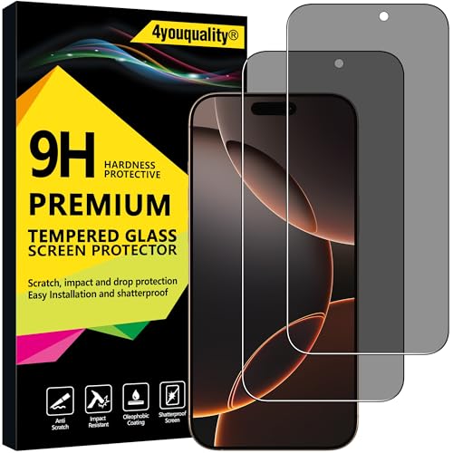 4youquality Privacy Displayschutzfolie für iPhone 16 Pro Max (6,9 Zoll), Anti-Spionage-Hartglasfolie, Schutzfolie Handy, 2 Stück, [LifetimeSupport] [Anti-Spionage][Stoßfest] [Anti-Kratzen] von 4youquality