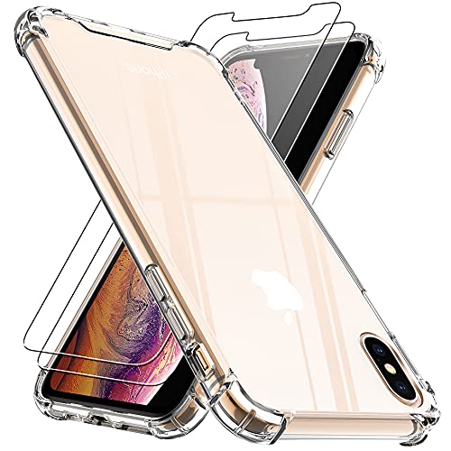 4youquality Schutzhülle für iPhone XS Max mit [2 Stück] Panzerglas Displayschutzfolie, Luftkissen Fallschutz, Stoßfest Transparent Bumper Phone Case Cover, Anti-Kratzer von 4youquality