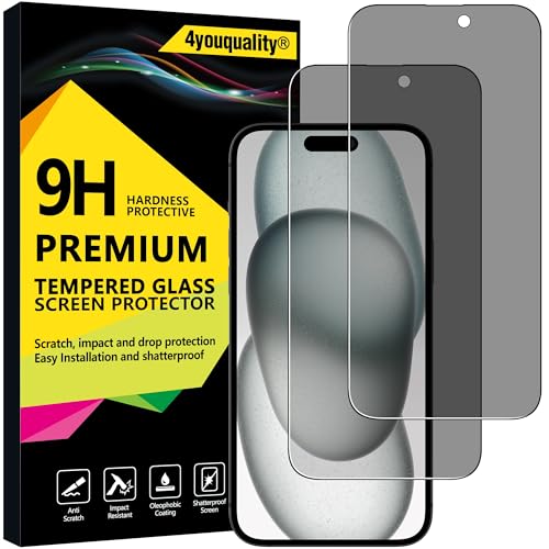 4youquality Sichtschutz-Displayschutz für iPhone 15 Plus (6,7 Zoll), Anti-Spionage-Panzerglasfolie, 2er-Pack, [Lebenslanger Support][Anti-Spionage][Stoßfest][Kratzfest] von 4youquality