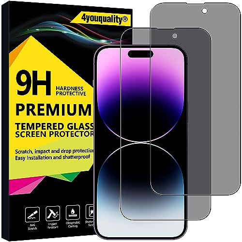 4youquality Privacy Displayschutzfolie für iPhone 14 Pro Max (6,7 Zoll), Anti-Spionage-Hartglasfolie, 2 Stück, [LifetimeSupport] [Anti-Spionage][Schlagfest][Anti-Kratzen] von 4youquality