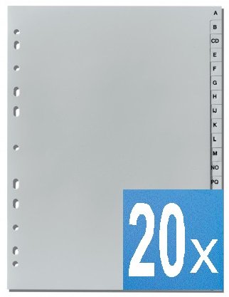 20er Maxisparpack Buchstabenregister"A-Z" DIN A4, volle Höhe, grau 20er Pack von 5 STAR