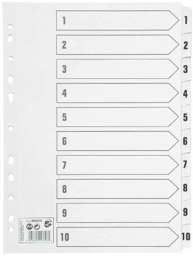 5 Star Index 230 Mikron Karte mit transparentem Mylar Taben 1–10 A4 weiß von 5 STAR