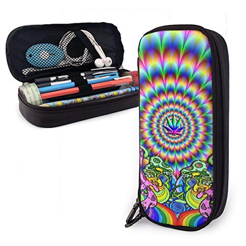 Pu Leder Federmäppchen Tie Dye Trippy Marihuana Cannabis Blatt Aufbewahrung Bleistift Tasche Große Kapazität Federmappe Langlebig Große Kapazität Federmäppchen Für Schule High School Schul von 501