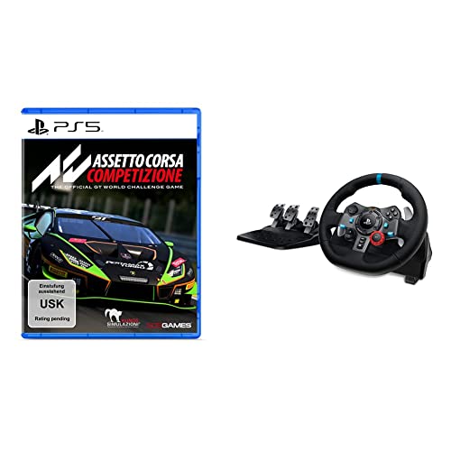Assetto Corsa Competizione - [PlayStation 5] + Logitech G29 Driving Force Gaming Rennlenkrad, Zweimotoriges Force Feedback, 900° Lenkbereich, Racing Leder-Lenkrad, für PS5, PS4, PC, Mac - Schwarz von 505 Games