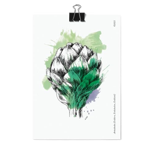 Postkarte, Einzeln, Obst und Gemüse Postkarten, verschiedene Designs und Motive, bunt (Artischocke) von 531 Rheinland Design