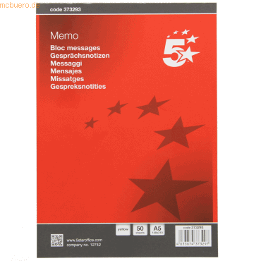 5Star Gesprächsnotiz A5 VE=50 Blatt gelb von 5Star