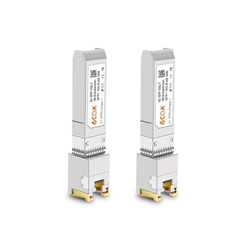 [2 Stück] 1.25/2.5/10GBase-T SFP+ Transceiver, SFP+ RJ45 Kupfermodul für Cisco SFP-10G-T-S, Ubiquiti UF-RJ45-10G, Netgear, D-Link, Supermicro, TP-Link, bis zu 30 m von 6COMGIGA