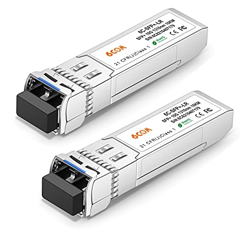 6COMGIGA 10G SFP+ Transceiver, 10GBase-LR LC Single-Mode-Modul für Cisco SFP-10G-LR, Meraki MA-SFP-10GB-LR, Ubiquiti UF-SM-10G, Mikrotik, D-Link, Supermicro, Netgear (DDM, 1310 nm, 10 km) 2 Pack von 6COMGIGA