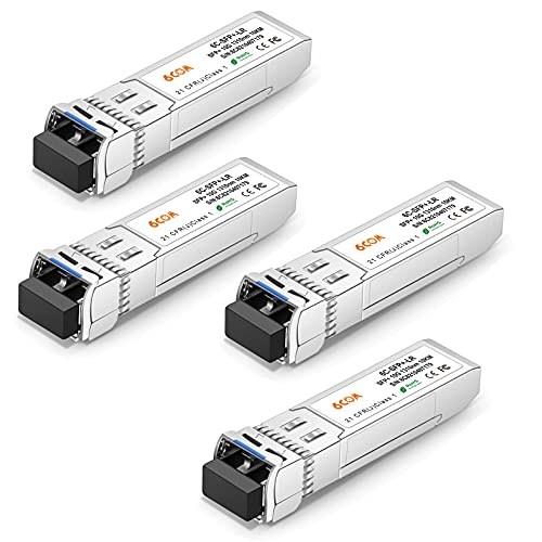 6COMGIGA 10GBase-LR SFP+ Transceiver, 10G LC Single Mode Modul DDM, 1310nm, 10km für Cisco SFP-10G-LR, Meraki MA-SFP-10GB-LR, Ubiquiti UF-SM-10G, Mikrotik, D-Link, Supermicro, Netgear [4 Pack] von 6COMGIGA