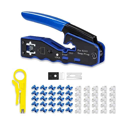 All-in-One-RJ45-Crimpwerkzeug-Set, Pass-Through-Ethernet-Crimper für Cat5e/6/6a 8P8C modulare Steckverbinder, mit Mini-Abisolierzange, 50 Stück CAT6-Pass-Through-Steckverbinder und Abdeckungen All-in-One-RJ45-Crimpwerkzeug-Set, Pass-Through-Ethernet-Crimper für Cat5e/6/6a 8P8C modulare Steckverbinder, mit Mini-Abisolierzange, 50 Stück CAT6-Pass-Through-Steckverbinder und Abdeckungen von 6COMGIGA