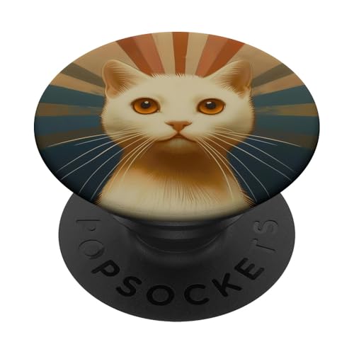Niedliche weiße Katze auf groovigem Retro-Stil Hintergrund Sonnenuntergang PopSockets Klebender PopGrip Niedliche weiße Katze auf groovigem Retro-Stil Hintergrund Sonnenuntergang PopSockets Klebender PopGrip von 70S 60S Style Art Accessoires