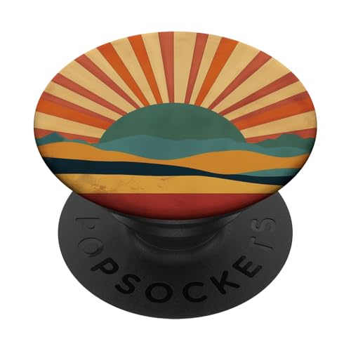 Retro-Bergsonnenuntergang und rot-gelber Himmel PopSockets Klebender PopGrip Retro-Bergsonnenuntergang und rot-gelber Himmel PopSockets Klebender PopGrip von 70S 60S Style Art Accessoires