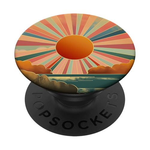 Retro-Sonne mit Bergen und Wolken PopSockets Klebender PopGrip Retro-Sonne mit Bergen und Wolken PopSockets Klebender PopGrip von 70S 60S Style Art Accessoires