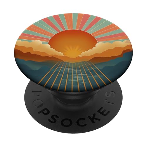 Retro-Sonne mit Bergen und Wolken PopSockets Klebender PopGrip Retro-Sonne mit Bergen und Wolken PopSockets Klebender PopGrip von 70S 60S Style Art Accessoires