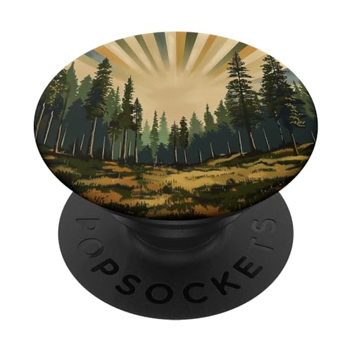 Retro Vintage Sonnenuntergang Kiefer Wald PopSockets Klebender PopGrip Retro Vintage Sonnenuntergang Kiefer Wald PopSockets Klebender PopGrip von 70S 60S Style Art Accessoires