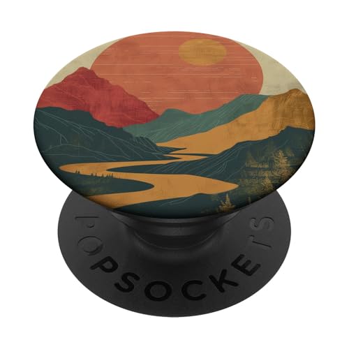 Retro Vintage Sonnenuntergang Landschaft Berg PopSockets Klebender PopGrip Retro Vintage Sonnenuntergang Landschaft Berg PopSockets Klebender PopGrip von 70S 60S Style Art Accessoires
