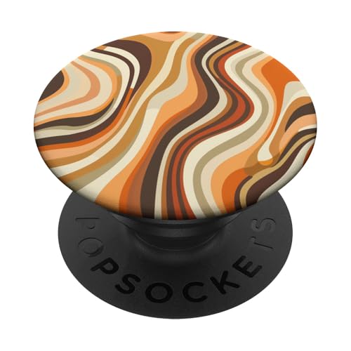 Schwarz Modern Abstrakt Boho Wellenstreifen Braun PopSockets Klebender PopGrip Schwarz Modern Abstrakt Boho Wellenstreifen Braun PopSockets Klebender PopGrip von 70S 60S Style Art Accessoires