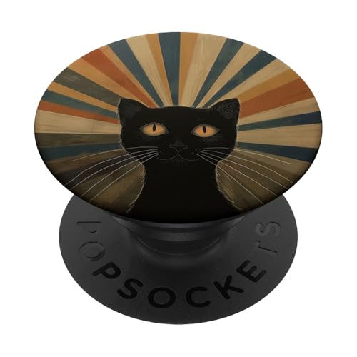 Schwarze süße Katze auf groovigem Retro-Stil Hintergrund Sonnenuntergang PopSockets Klebender PopGrip Schwarze süße Katze auf groovigem Retro-Stil Hintergrund Sonnenuntergang PopSockets Klebender PopGrip von 70S 60S Style Art Accessoires