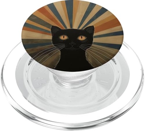 Schwarze süße Katze auf groovigem Retro-Stil Hintergrund Sonnenuntergang PopSockets PopGrip für MagSafe Schwarze süße Katze auf groovigem Retro-Stil Hintergrund Sonnenuntergang PopSockets PopGrip für MagSafe von 70S 60S Style Art Accessoires
