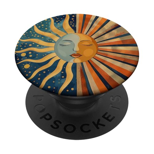 Sonne Mond Retro Sonnenaufgang 70er 60er Jahre PopSockets Klebender PopGrip Sonne Mond Retro Sonnenaufgang 70er 60er Jahre PopSockets Klebender PopGrip von 70S 60S Style Art Accessoires