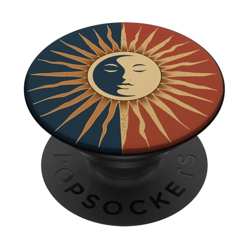 Sonne Mond Retro Sonnenaufgang 70er 60er Jahre PopSockets Klebender PopGrip Sonne Mond Retro Sonnenaufgang 70er 60er Jahre PopSockets Klebender PopGrip von 70S 60S Style Art Accessoires
