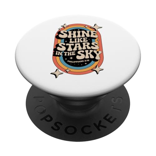 Glänze wie Sterne, Philipper 2:15 Christliche Bibel, 70er Jahre, Retro PopSockets Klebender PopGrip von 70s Hippie Christian Scripture Retro Bible Quote