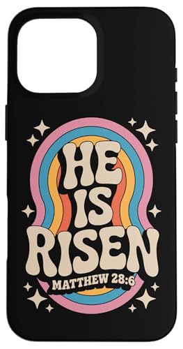 He Is Risen Matthew 28:6 Christian Retro Rainbow Bibelvers Hülle für iPhone 16 Pro Max He Is Risen Matthew 28:6 Christian Retro Rainbow Bibelvers Hülle für iPhone 16 Pro Max von 70s Hippie Christian Scripture Retro Bible Quote