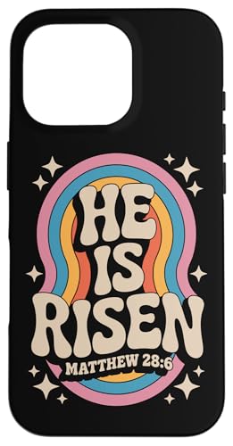 He Is Risen Matthew 28:6 Christian Retro Rainbow Bibelvers Hülle für iPhone 16 Pro He Is Risen Matthew 28:6 Christian Retro Rainbow Bibelvers Hülle für iPhone 16 Pro von 70s Hippie Christian Scripture Retro Bible Quote