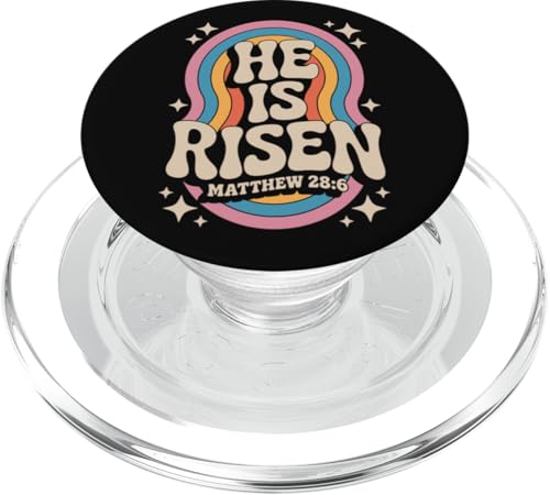 He Is Risen Matthew 28:6 Christian Retro Rainbow Bibelvers PopSockets PopGrip für MagSafe He Is Risen Matthew 28:6 Christian Retro Rainbow Bibelvers PopSockets PopGrip für MagSafe von 70s Hippie Christian Scripture Retro Bible Quote