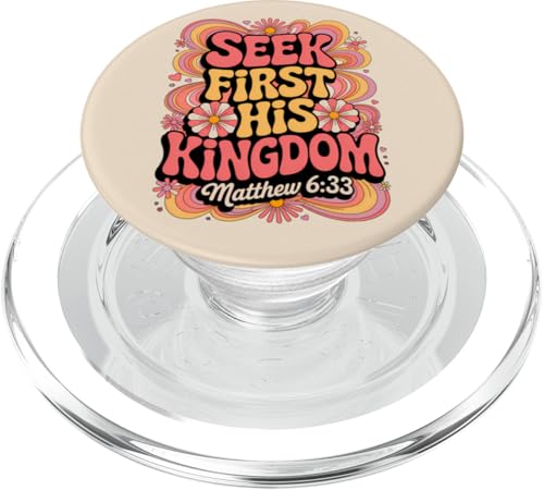 Seek First His Kingdom Matthäus 6:33 Christlicher Bibelvers PopSockets PopGrip für MagSafe Seek First His Kingdom Matthäus 6:33 Christlicher Bibelvers PopSockets PopGrip für MagSafe von 70s Hippie Christian Scripture Retro Bible Quote