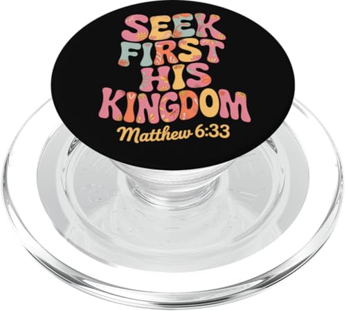 Seek First His Kingdom Matthäus 6:33 Retro Bibelvers Kunst PopSockets PopGrip für MagSafe Seek First His Kingdom Matthäus 6:33 Retro Bibelvers Kunst PopSockets PopGrip für MagSafe von 70s Hippie Christian Scripture Retro Bible Quote