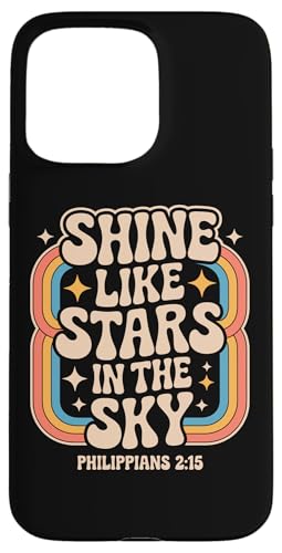 Shine Like Stars Philippians 2:15 Retro Christian Rainbow Hülle für iPhone 15 Pro Max Shine Like Stars Philippians 2:15 Retro Christian Rainbow Hülle für iPhone 15 Pro Max von 70s Hippie Christian Scripture Retro Bible Quote