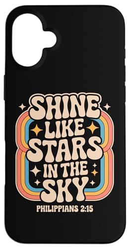Shine Like Stars Philippians 2:15 Retro Christian Rainbow Hülle für iPhone 16 Plus Shine Like Stars Philippians 2:15 Retro Christian Rainbow Hülle für iPhone 16 Plus von 70s Hippie Christian Scripture Retro Bible Quote