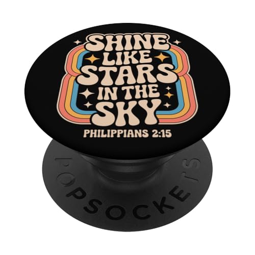 Shine Like Stars Philippians 2:15 Retro Christian Rainbow PopSockets Klebender PopGrip Shine Like Stars Philippians 2:15 Retro Christian Rainbow PopSockets Klebender PopGrip von 70s Hippie Christian Scripture Retro Bible Quote