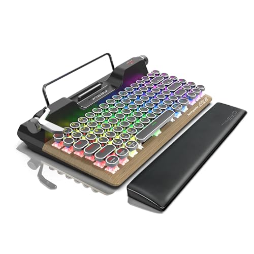 7KEYS Retro-Schreibmaschinen-Tastatur, kabellos, Bluetooth, ergonomische Leder-Handauflage, mechanischer Hot-Swap-fähiger blauer Schalter, klassischer Vintage-Stil mit RGB-Hintergrundbeleuchtung, 84 7KEYS Retro-Schreibmaschinen-Tastatur, kabellos, Bluetooth, ergonomische Leder-Handauflage, mechanischer Hot-Swap-fähiger blauer Schalter, klassischer Vintage-Stil mit RGB-Hintergrundbeleuchtung, 84 von 7KEYS