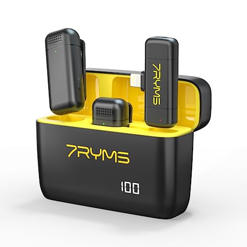 7RYMS Rimo S1 Kabelloses Lavalier-Mikrofon für iPhone - MFI Zertifiziertes iPhone Mikrofon für Videoaufnahmen mit Geräuschunterdrückung, Ladekoffer, 8H Akkulaufzeit, Mini Wireless Mic, (Rimo S1 LN) von 7RYMS