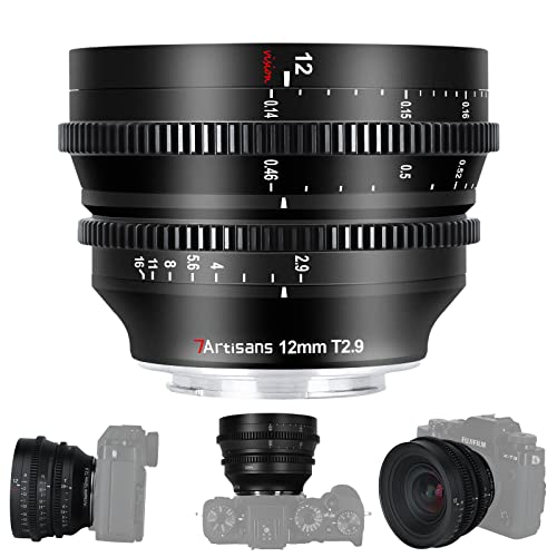 7artisans 12mm T2.9 Cine-Objektiv APS-C Große Blende ED-Glas 270° Fokuswurf für Fuji FX X-A10 X-M1 X-T10 X-PR01 X-E1 X-E3 XS10 und mehr. von 7artisans