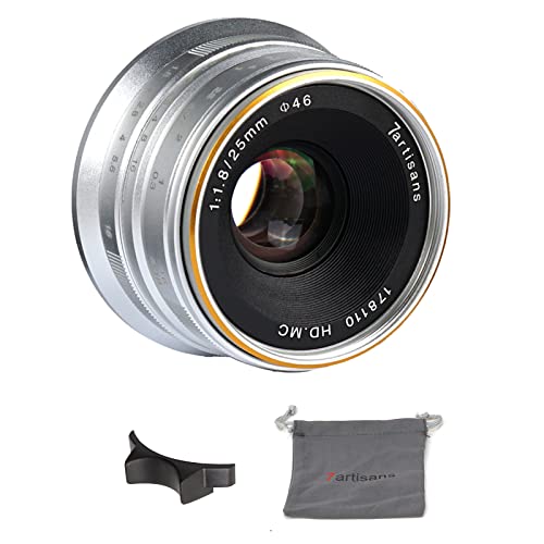 7artisans 25mm F1.8 Manueller Fokus Objektiv für Canon M Mount Kameras wie M1 M2 M3 M5 M6 m10- Silber von 7artisans